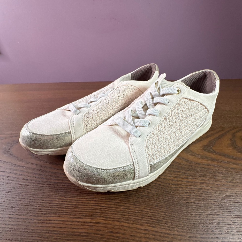 LifeStride Recover Sneakers Women 7.5 Eggnog BZees Air‎ Step Metallic Knit NIB